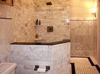 Custom Tile Showers - Tile St. Louis - Bath Remodel Carrera Tile Shower and Mosaic Floor